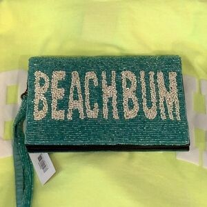 BAMBOO Turquoise and White Beaded Clutch